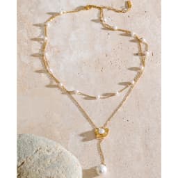 Yhpup Stainless Steel Layered Simulated Pearls Chain Flower Drop Necklace 2026 Arrivals Demure Summer Jewelry