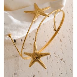 Yhpup Ocean Style Stainless Steel Metal Starfish Cuff Adjustable Arm Bracelet 18K Gold Color PVD Plated Summer Vacation Jewelry