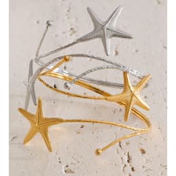 Yhpup Ocean Style Stainless Steel Metal Starfish Cuff Adjustable Arm Bracelet 18K Gold Color PVD Plated Summer Vacation Jewelry