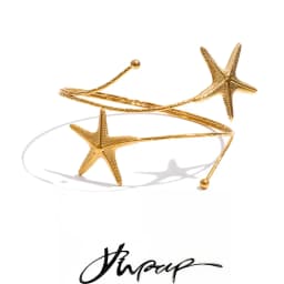 Yhpup Ocean Style Stainless Steel Metal Starfish Cuff Adjustable Arm Bracelet 18K Gold Color PVD Plated Summer Vacation Jewelry