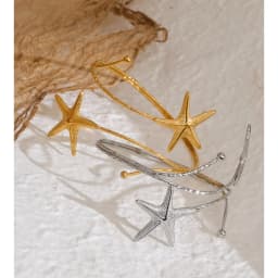 Yhpup Ocean Style Stainless Steel Metal Starfish Cuff Adjustable Arm Bracelet 18K Gold Color PVD Plated Summer Vacation Jewelry
