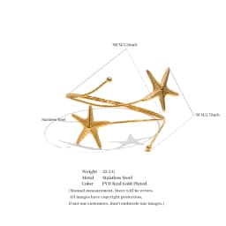 Yhpup Ocean Style Stainless Steel Metal Starfish Cuff Adjustable Arm Bracelet 18K Gold Color PVD Plated Summer Vacation Jewelry
