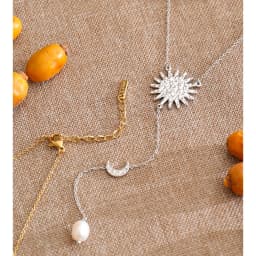 Yhpup Stainless Steel Sun Moon Natural Pearl Chain Drop Necklace 16K Gold Platinum Color PVD Plated Fashion Popular Jewelry