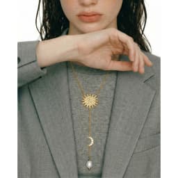Yhpup Stainless Steel Sun Moon Natural Pearl Chain Drop Necklace 16K Gold Platinum Color PVD Plated Fashion Popular Jewelry