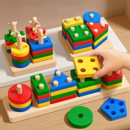 Montessori Wooden Sorting Stacking Toys Puzzle for Toddlers and Kids Preschool Fine Motor Skill Toy for 1 Years