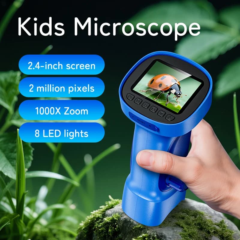 Digital Microscope for Kids Mini Microscope Camera with 2.4" IPS Screen 1000x Zoom Portable Children Microscope Birthday Gift