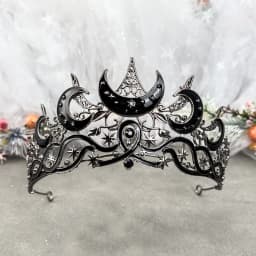 Gothic Black Moon Tiara Dark Queen Crown for Women Baroque Celestial Star Headpiece Vintage Cosplay Halloween Wedding Party Acce