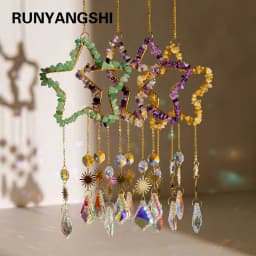 1PC Natural Healing Crystal Pendant Crystal Gravels Five-pointe Star Catcher Reiki Gemstone For Home Garden Wedding Garden