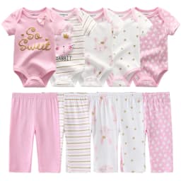 6/9/10PCS Baby Girl Clothes Newborn Solid Bodysuits+Pants Cotton Baby Boy Clothes Short Sleeve Girls Baby Clothing Cartoon