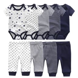 6/9/10PCS Baby Girl Clothes Newborn Solid Bodysuits+Pants Cotton Baby Boy Clothes Short Sleeve Girls Baby Clothing Cartoon