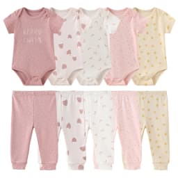 6/9/10PCS Baby Girl Clothes Newborn Solid Bodysuits+Pants Cotton Baby Boy Clothes Short Sleeve Girls Baby Clothing Cartoon