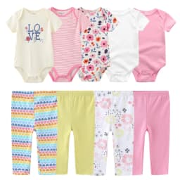 6/9/10PCS Baby Girl Clothes Newborn Solid Bodysuits+Pants Cotton Baby Boy Clothes Short Sleeve Girls Baby Clothing Cartoon