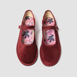 Printed Insole Stitching Velvet Mary Janes Shoes Women High Quality Pleuche Red Ballet Flats Shoes Ladies Casual Cloth Footwear