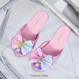 Kids Sandals High Heel Slippers Summer Fashion Pink Girls Shoes Indoor Outdoor Non-slip Princess Diamond Shoes Size 25-35