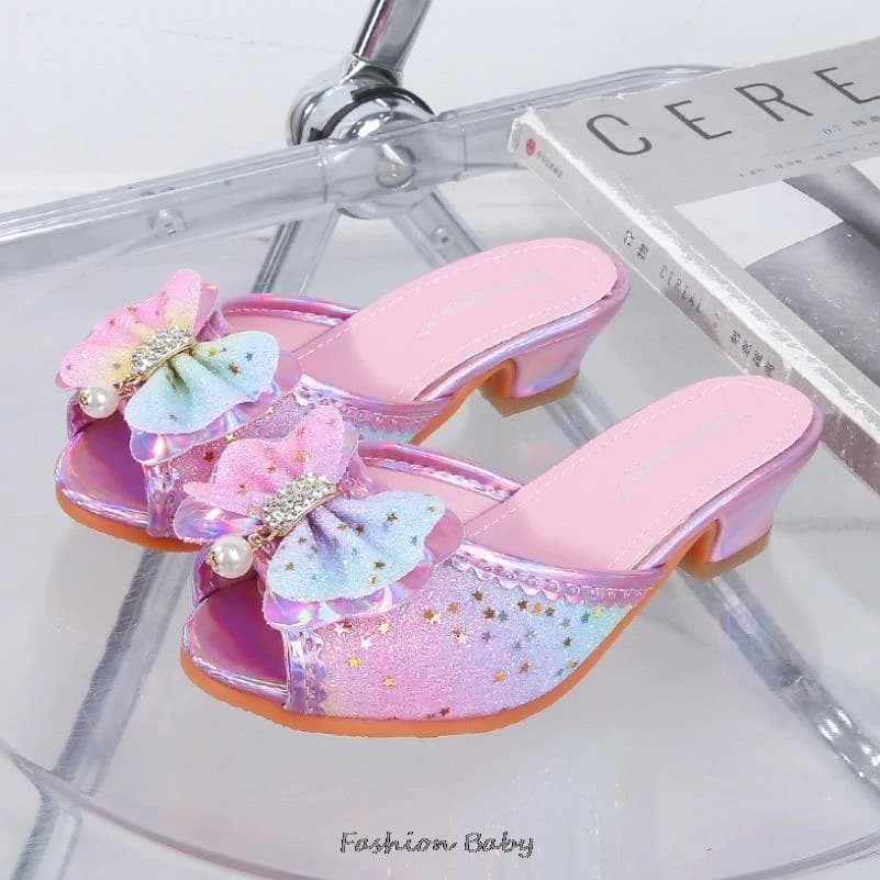 Kids Sandals High Heel Slippers Summer Fashion Pink Girls Shoes Indoor Outdoor Non-slip Princess Diamond Shoes Size 25-35