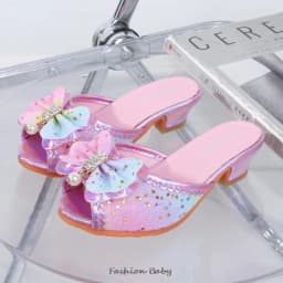 Kids Sandals High Heel Slippers Summer Fashion Pink Girls Shoes Indoor Outdoor Non-slip Princess Diamond Shoes Size 25-35