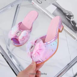 Kids Sandals High Heel Slippers Summer Fashion Pink Girls Shoes Indoor Outdoor Non-slip Princess Diamond Shoes Size 25-35