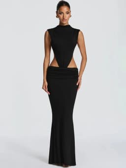 Mozision Women Cutout Backless Sexy Maxi Dress Elegant High Neck Sleeveless Ruched Bodycon Club Party Beach Long Dress Fashion