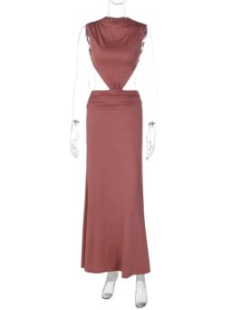 Mozision Women Cutout Backless Sexy Maxi Dress Elegant High Neck Sleeveless Ruched Bodycon Club Party Beach Long Dress Fashion