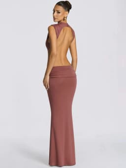 Mozision Women Cutout Backless Sexy Maxi Dress Elegant High Neck Sleeveless Ruched Bodycon Club Party Beach Long Dress Fashion