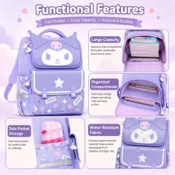 Sanrio Kuromi Primary School Daily Use Bag Ergonomic Multi-Compartment Lightweight Spine Support Wide Shoulder Straps Backpack
