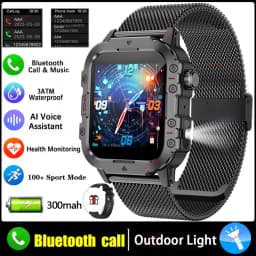 2026 Military Outdoor Smart Watch Men's GPS Flashlight Bluetooth Call 2.01" AMOLED Screen 3ATM Waterproof Sports Smartwatch Ht30
