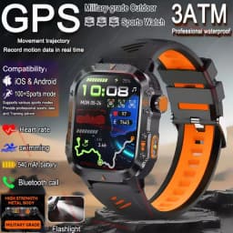 2026 Military Outdoor Smart Watch Men's GPS Flashlight Bluetooth Call 2.01" AMOLED Screen 3ATM Waterproof Sports Smartwatch Ht30