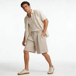 Old Money Aesthetic Shorts Men Elastic Waist Wide Leg Relaxed Fit Casual Dress Business Shorts Lightweight Solid Color Pleated