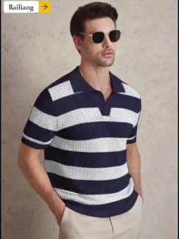 Daily Casual Mens Knitted Polo Shirts 2026 Summer Fashion Striped Contrast Color Knit Pullovers Men Stylish Turn-down Collar Top