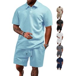 Casual Sports Style Short Two Piece Set Men's Fashion Solid Color Jacquard Short Sleeves Pullover POLO Shirt Shorts 2 Piece Sets