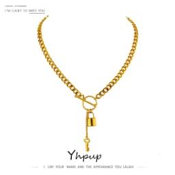Yhpup New 316L Stainless Steel Jewelry Punk Metal Lock Pendant Necklace Minimalist 18 K Plated Chain подвеска Necklace Gala