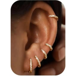 5Pairs Small Hoop Earrings Set for Women 14K Gold Plated Lightweight Tiny Huggie Hoops Mini Cartilage Earrings Pack Hypoallergenic Ear Piercing, Earring Stacking Set