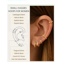 5Pairs Small Hoop Earrings Set for Women 14K Gold Plated Lightweight Tiny Huggie Hoops Mini Cartilage Earrings Pack Hypoallergenic Ear Piercing, Earring Stacking Set