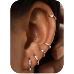 5Pairs Small Hoop Earrings Set for Women 14K Gold Plated Lightweight Tiny Huggie Hoops Mini Cartilage Earrings Pack Hypoallergenic Ear Piercing, Earring Stacking Set