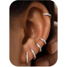5Pairs Small Hoop Earrings Set for Women 14K Gold Plated Lightweight Tiny Huggie Hoops Mini Cartilage Earrings Pack Hypoallergenic Ear Piercing, Earring Stacking Set