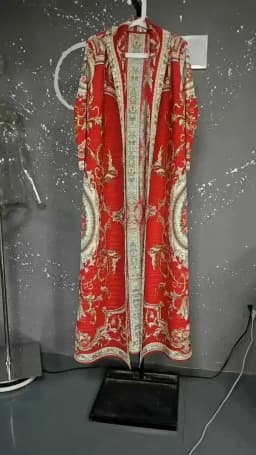 LANMREM Red National Style Printting Pleated Women's Long Robe 2025 New Fashion Chic Temperament Cardigan Trench Coat 2DB3930