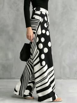 UOOZEE 2026 New Trendy Polka Dot Striped Contrast Color Pants Women Loose High Waist Wide Leg Casual Streetwear Trousers Bottoms