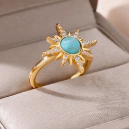 Blue Zircon Sun Stainless Steel Rings For Women Adjustable Gold Plated Aesthetic Ring Party Wedding Jewelry Gift BFF anillos