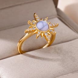 Blue Zircon Sun Stainless Steel Rings For Women Adjustable Gold Plated Aesthetic Ring Party Wedding Jewelry Gift BFF anillos