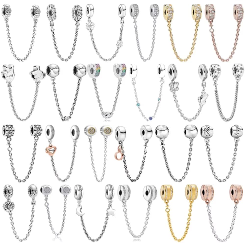 Hot selling 925 Silver Butterfly Crown Round Classic Safety Chain Charm Suitable for Women's Bracelet Fashion DIY Jewelry Gift