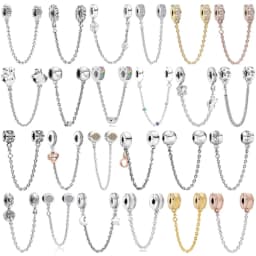 Hot selling 925 Silver Butterfly Crown Round Classic Safety Chain Charm Suitable for Women's Bracelet Fashion DIY Jewelry Gift