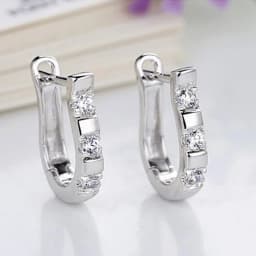 Crystal Zircon Real 925 Sterling Silver Earrings Channel Cubic Zirconia Silver Stud Earrings for Women Sterling Silver Jewelry