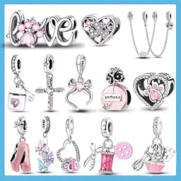 925 Sterling Silver Pink Series Charms Bow Tie Girl Cake Princess Beads Pendant Fit Original Bracelet DIY Jewelry Gift For Woman