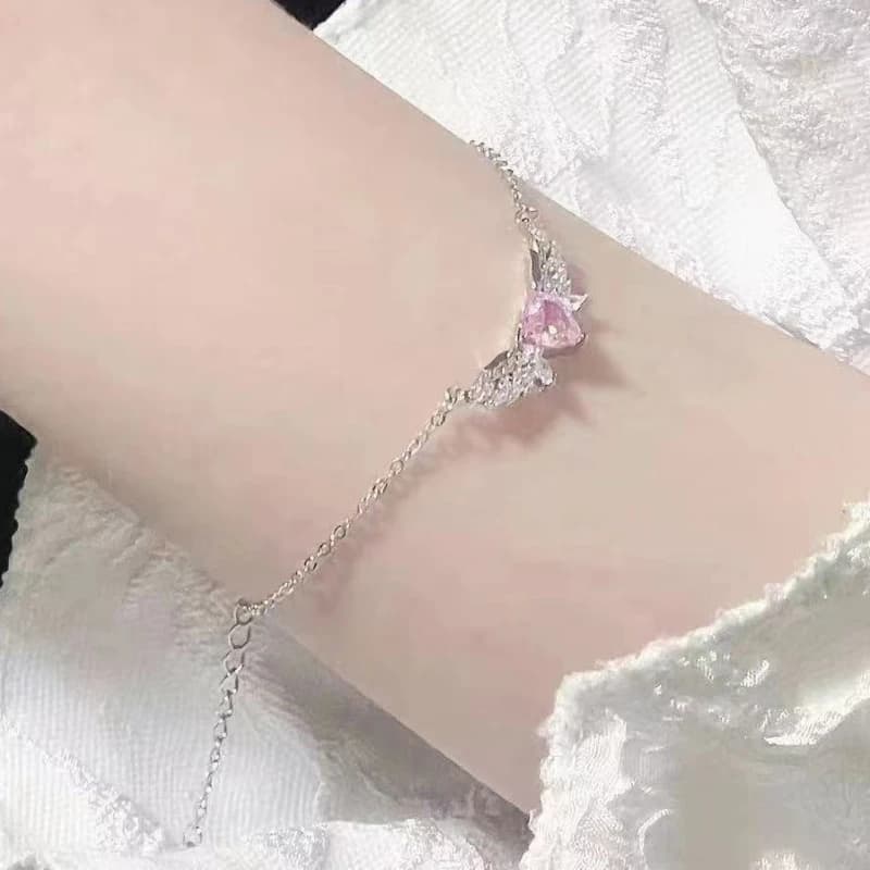 Pink Rhinestones Heart Metal Wings Charms Bracelets for Women Korean Fashion Girls Sweet Bracelet Party Jewelry Gifts Wholesale