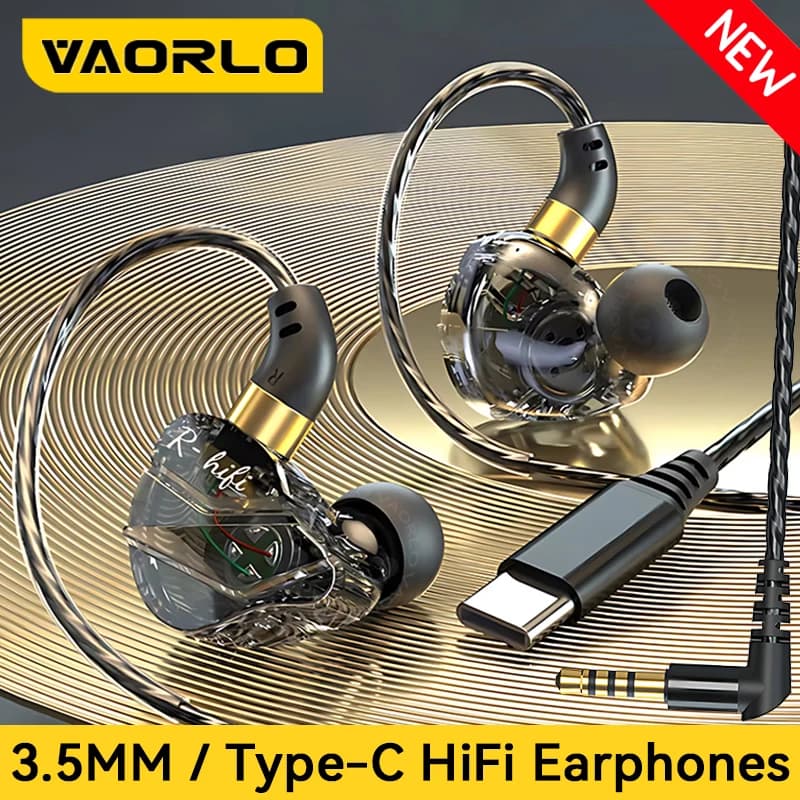 HIFI Wired Earphones 3.5MM AUX/Type C Jack 9D Surround With Mic In-Ear Transparent Music Headsets For Samsung Android For iPhone
