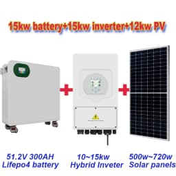 Hot Sale 10kw 12kw 15kw 20kw 30kw 50kw LiFePo4 Battery Inverter Solar Panels Power Bank Energy Storage System Complete Kits