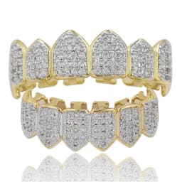 HipHop Bling Full Zircon Blue Teeth Grillz Caps For Unisex Cubic Zircon Micro Pave Top&Bottom Grills Set Party Hip Hop Jewelry