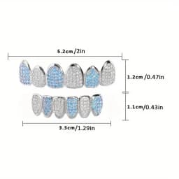 HipHop Bling Full Zircon Blue Teeth Grillz Caps For Unisex Cubic Zircon Micro Pave Top&Bottom Grills Set Party Hip Hop Jewelry