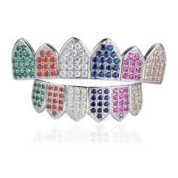 HipHop Bling Full Zircon Blue Teeth Grillz Caps For Unisex Cubic Zircon Micro Pave Top&Bottom Grills Set Party Hip Hop Jewelry