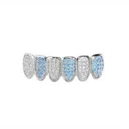 HipHop Bling Full Zircon Blue Teeth Grillz Caps For Unisex Cubic Zircon Micro Pave Top&Bottom Grills Set Party Hip Hop Jewelry